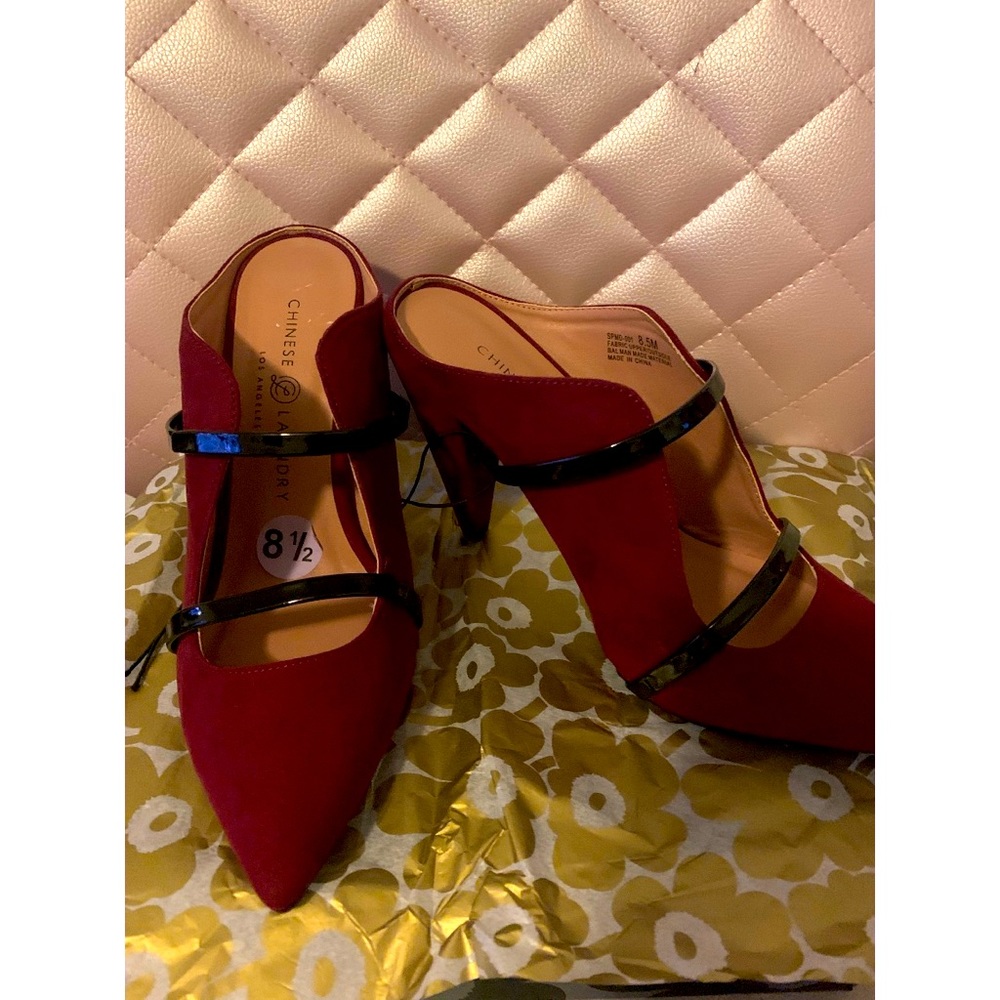 Wine color slip on heels